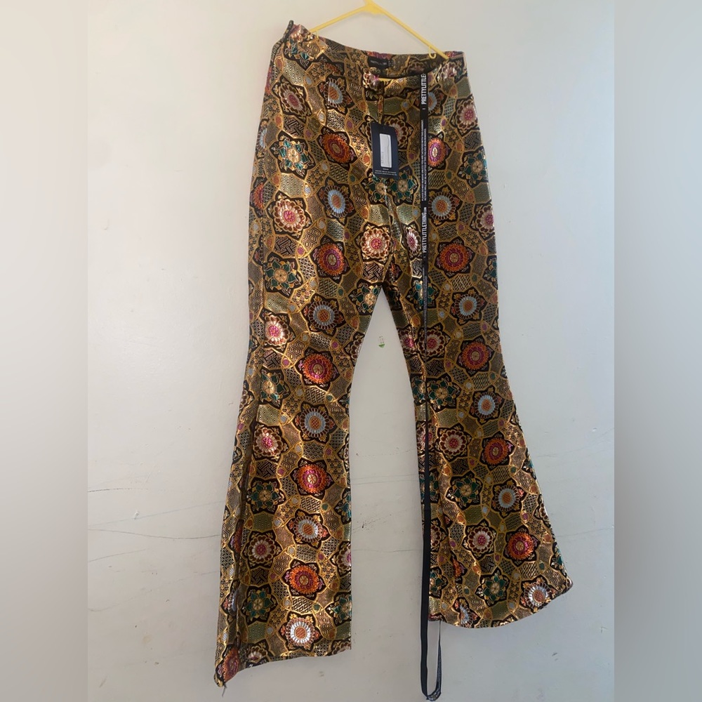 Gold Jacquard High Waisted Flared Pants from pretty little thing